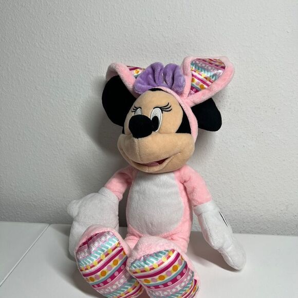 Minnie Mouse Easter Bunny Ears Plush 19" Disney Store Pink W/purple Bow - Picture 1 of 7